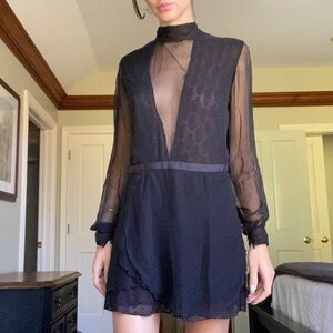 Black silk sheer mini dress